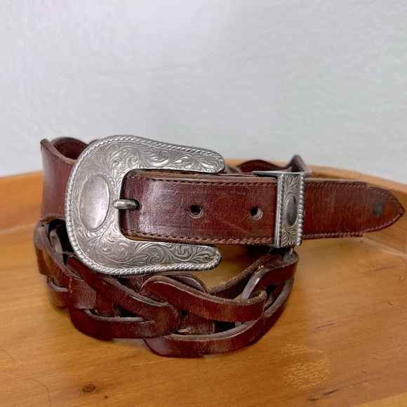 Vintage Accessories - Vintage  Nadine Western Style Leather Belt braided leather sz 30 boho